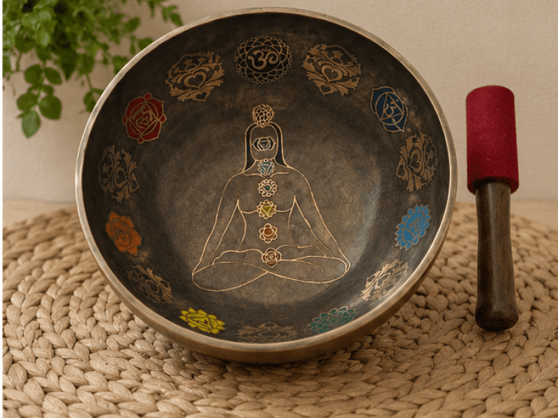 Handbemalte Chakren-Klangschale aus Bronze – beeindruckendes Unikat für Meditation und Harmonie